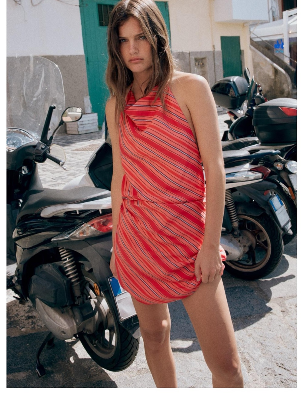 Zara Draped Striped Halter Dress